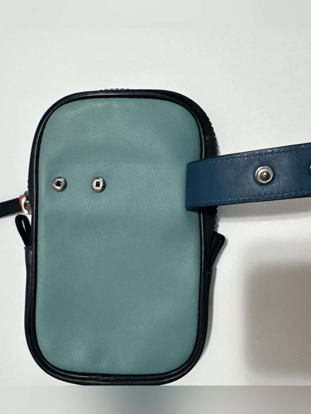 Coach Teal and Navy Leather Belt Pouch with Signature Patch - Picture 9 of 10